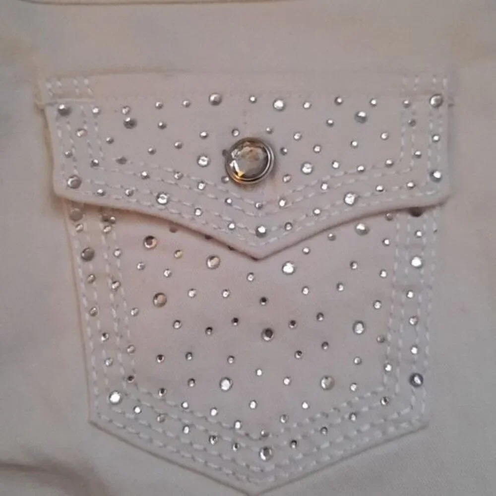 Klip Jeans NWT White Rhinestone 5 Pocket Low Rise Skinny Denim Jeans Size 7 - Picture 13 of 16